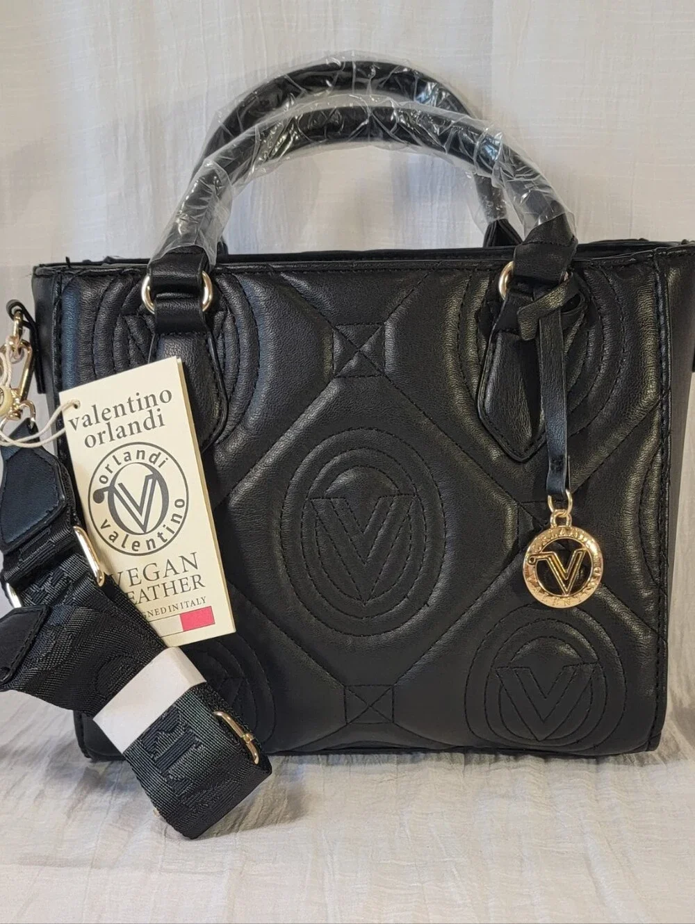 Valentino Orlandi V-2012 Black Vegan Leather Satchel NWT